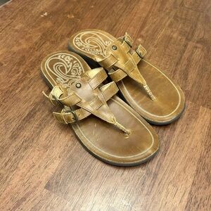 Olukai HONOKA'A Brown Leather Thong  Strappy Slip On Sandals Size 8 Women’s